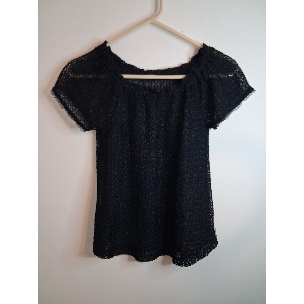 Black Mesh Sheer Crocheted Top Small Whimsigoth Boho Indie Goth Vamp Witchy